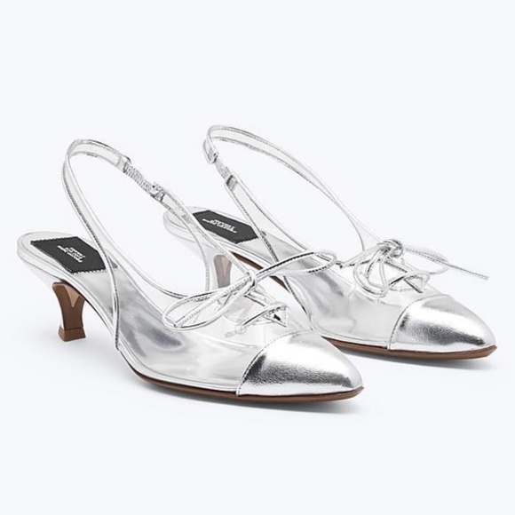 MARC JACOBS Women's Slingback Kitten-Heel Pumps Silver Clear Pointed Toe Shoes - Picture 3 of 16
